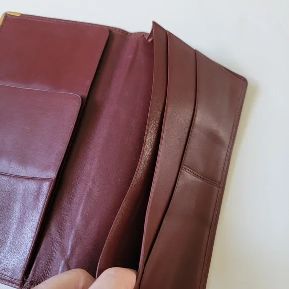Cartier Paris Burgundy Leather Long Bifold Wallet with Gold Accents - Picture 6 of 8